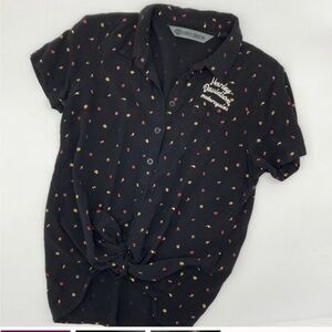 Harley-Davidson Women's Short Sleeve Black Printed and Embroidered Button Down